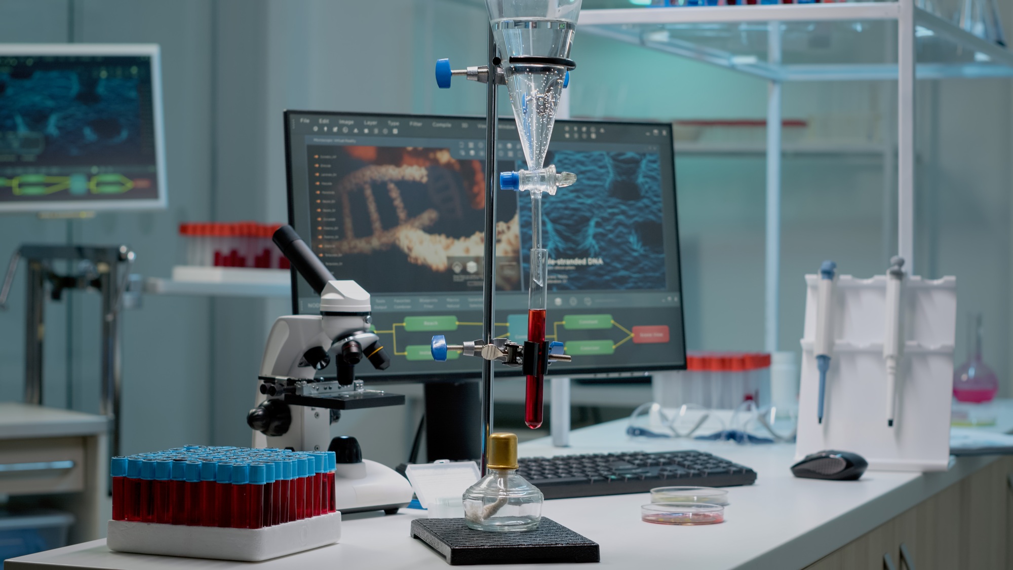 Chemical experiment with test tube in laboratory