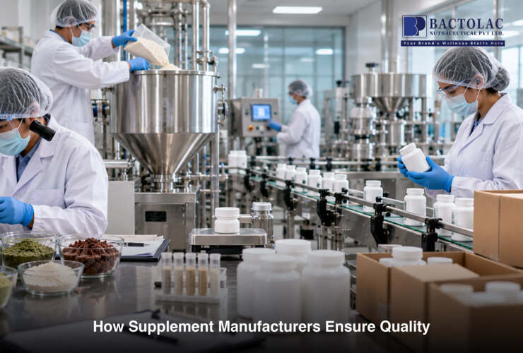 Nutraceutical quality control laboratory testing raw materials and finished dietary supplements for safety and quality.