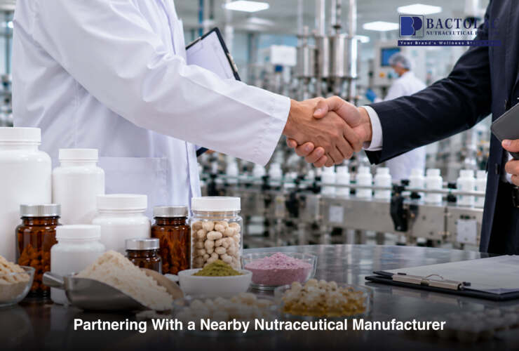 Nutraceutical manufacturing facility with quality control processes for dietary supplement production.